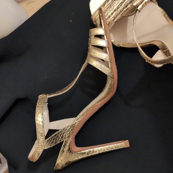 Authentic GOLD leather Python ALEXANDRE BIRMAN Size 8 shoes. 4" heel - Picture 1 of 10